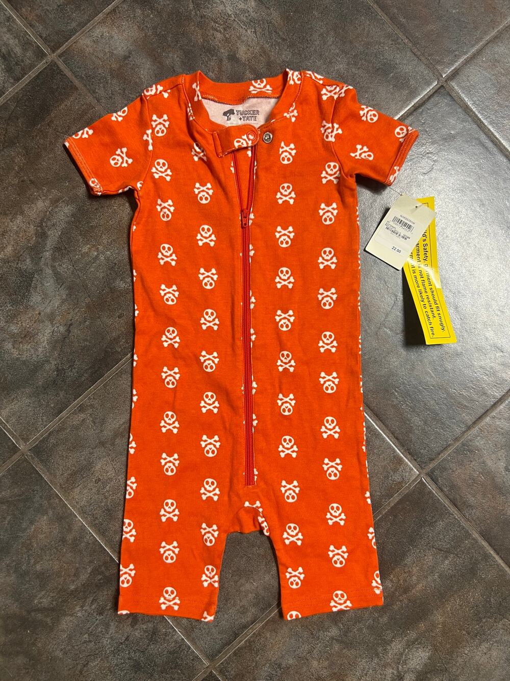 TUCKER+TATE SKULL ORANGE ROMPER SLEEPWEAR SIZE 18/24